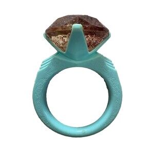 Vintage 1950-60s Baby Rattle Diamond Ring Teething Toy Blue Plastic Gold Glitter